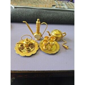 Vintage Brass Doll House Minature Tea Pots Tea Set Doll Furnishings Tea Set